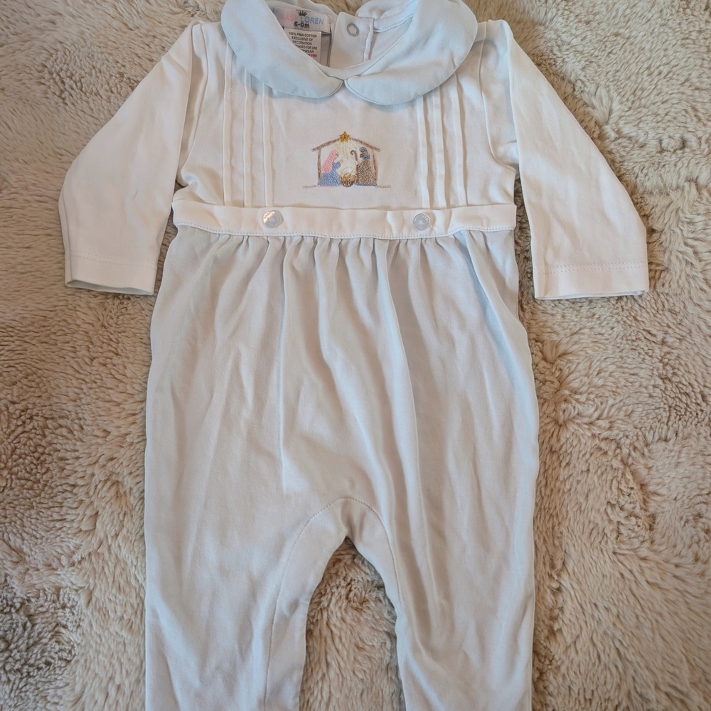 Adorable White and Light Blue Baby Romper